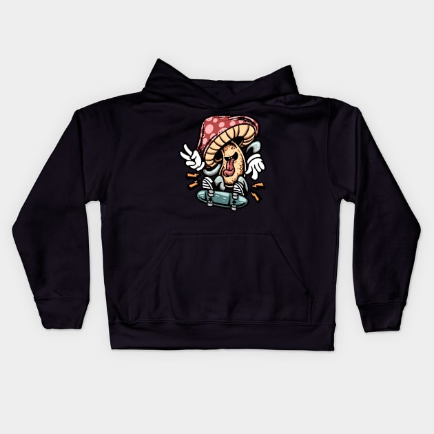 Cartoon Aesthetic Crazy Mushroom Skating Kids Hoodie by Dojaja